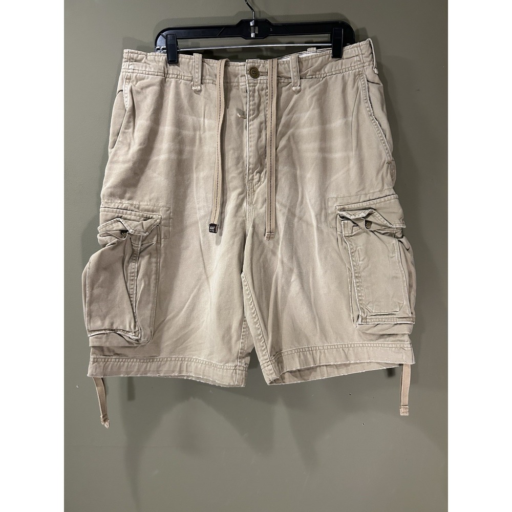 Vtg Abercrombie & Fitch Cargo Shorts Mens Sz 34 Tan Fatigues Distressed Baggy